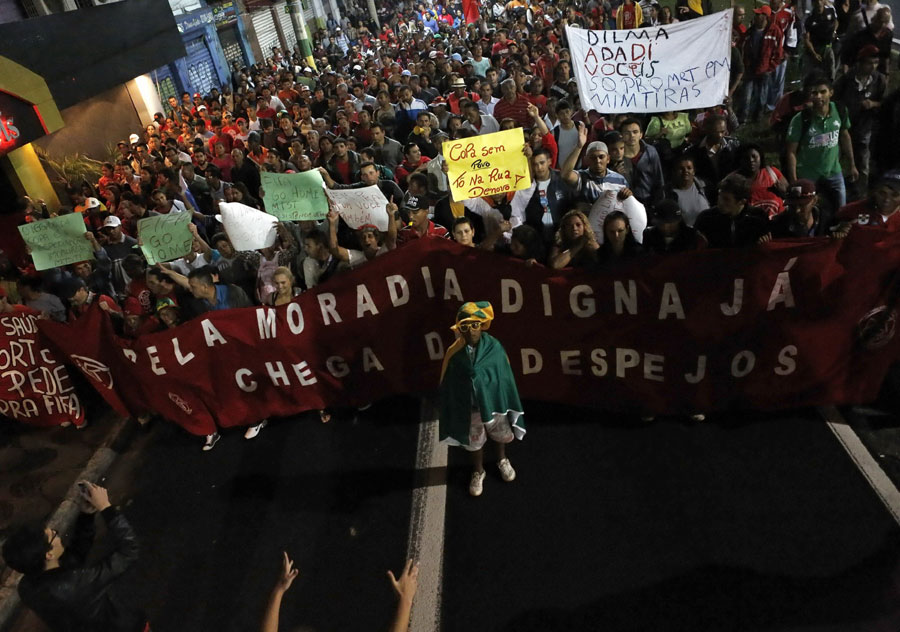 Protesters march in Sao Paulo ahead of World Cup