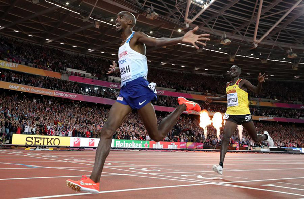 Farah wins 10,000m title, China's Su, Xie join Bolt in semis