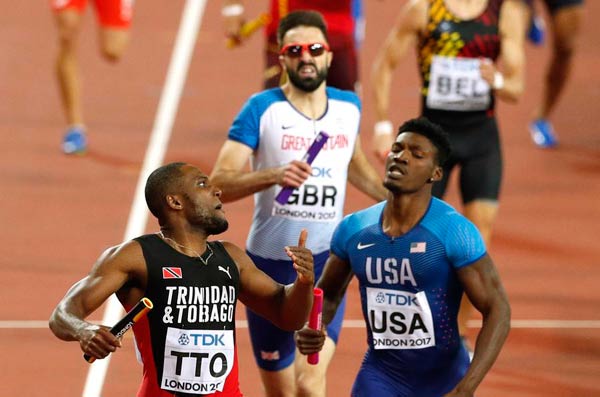 Trinidad and Tobago rally past Untied States for men's 400m relay world champion