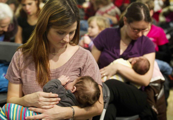 Breast-feeding mothers stage nurse-in