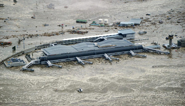 Sendai Airport flooded after tsunami