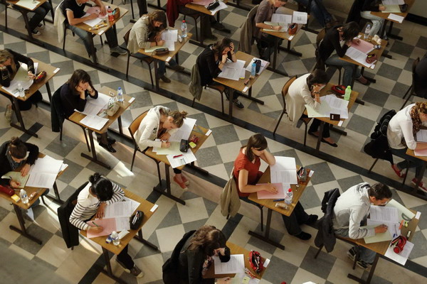 French students sit in for baccalaureate exam