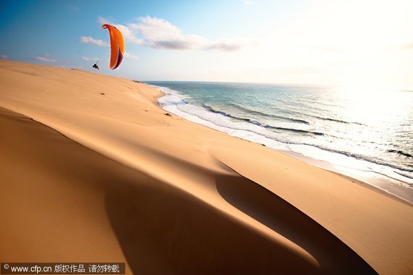 Flying over dunes in Mozambique
