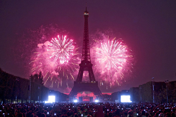 Eiffel Tower illuminated for the Bastille Day
