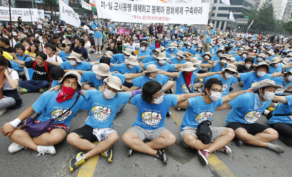 Students protest against Korea-US drill in Seoul