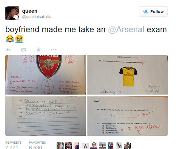 Unusual but true: 'Arsenal exam' tests true love