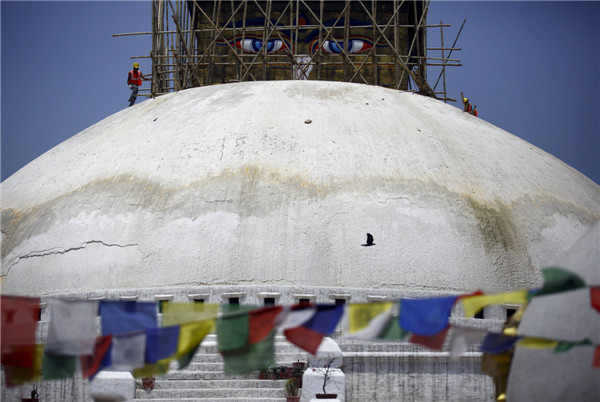 Restoration work begins in Nepal's Boudhanath Stupa
