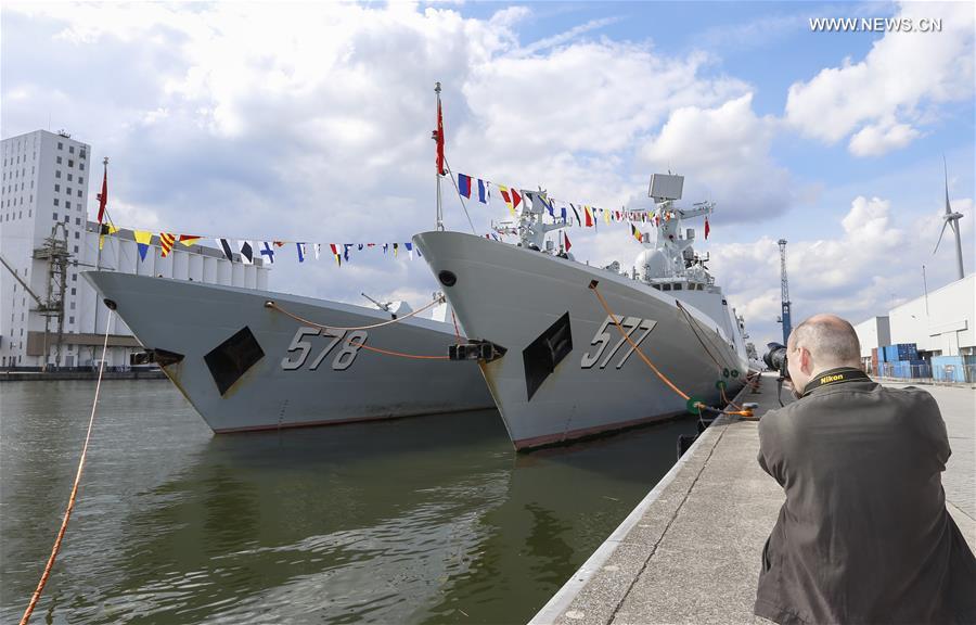 PLA Navy frigates introduced to visitors at Port of Antwerp, Belgium