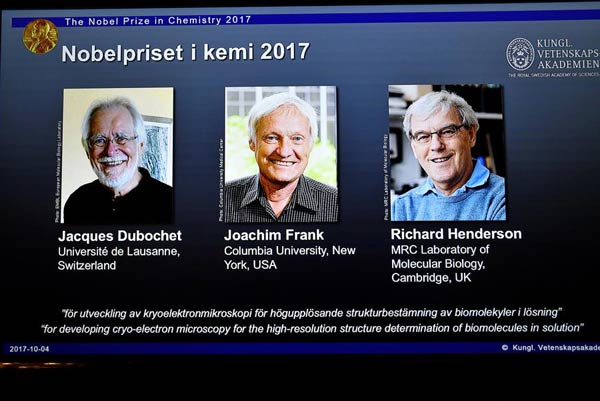 Three scientists share 2017 Nobel Prize in chemistry